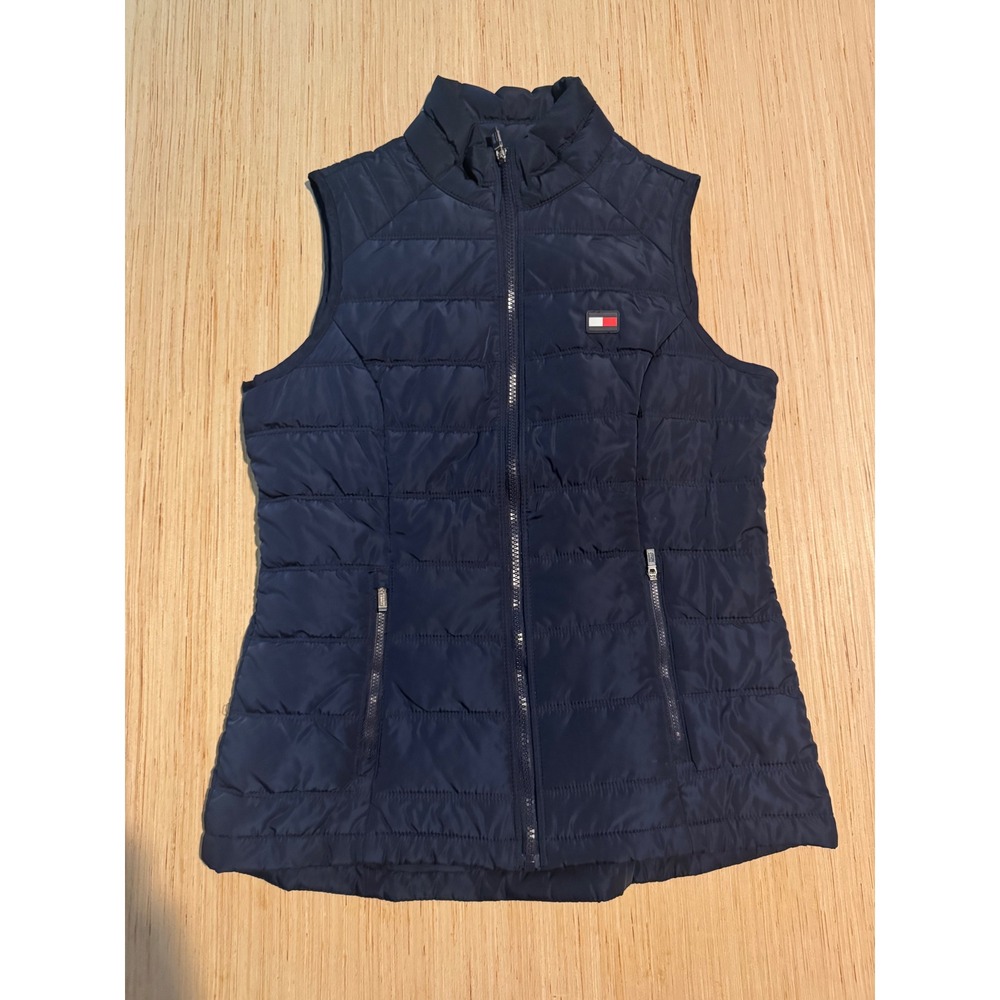 Tommy Hilfiger Sport Navy Blue Quilted Puffer Vest Womens Small Full Zip 36